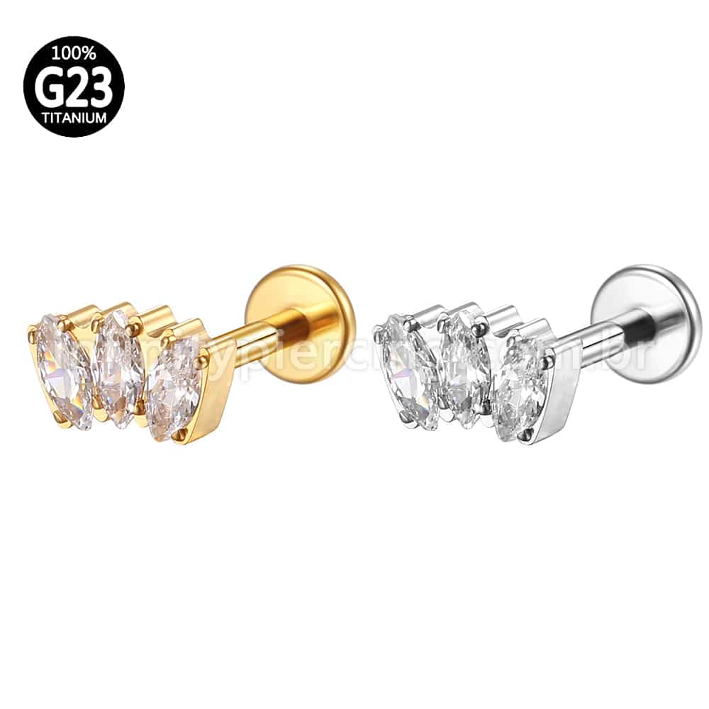 Piercing Labret Rosca Interna Titânio Zircônia